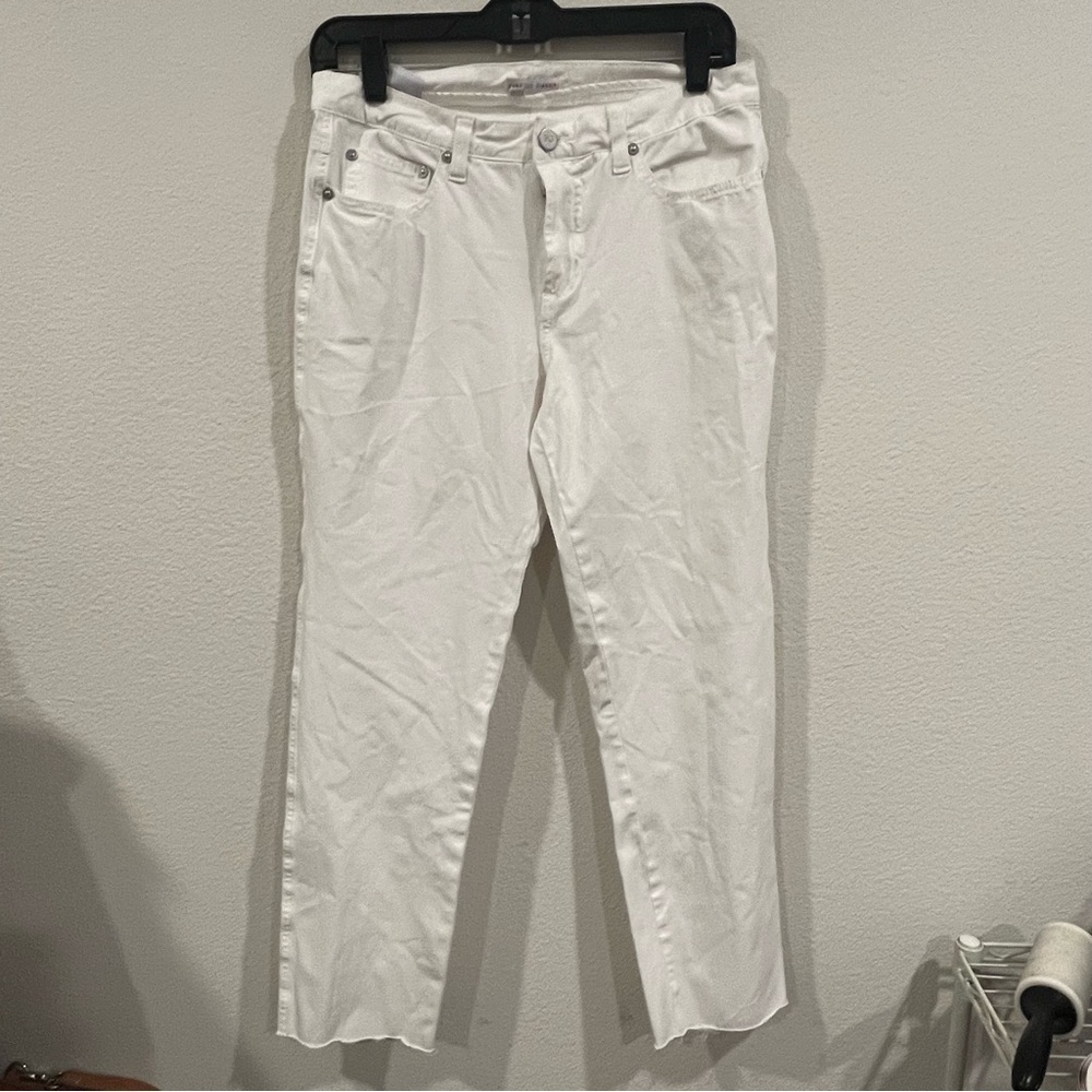 Fabrizio Gianni size 6 white stretch jeans with raw hem